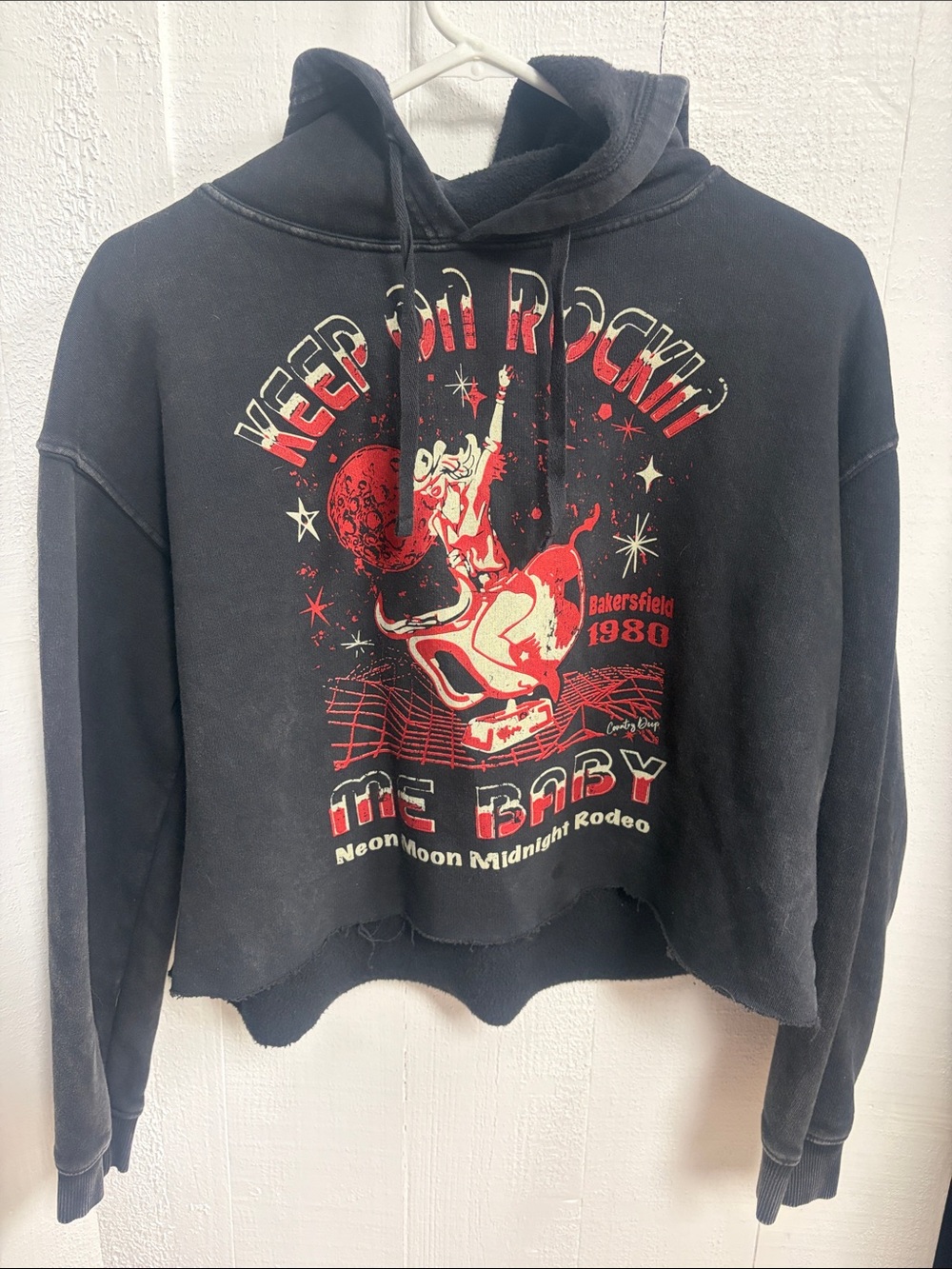 Keep On Rockin' Neon Rodeo Graphic Hoodie - Black & Red